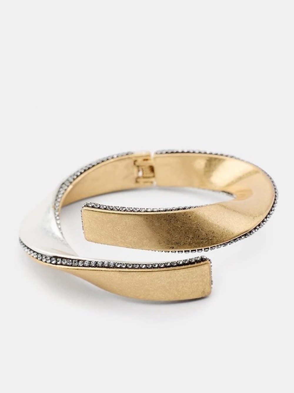 Zara Gold and Silver Tone Hinged Cuff Bracelet with Crystal Trim